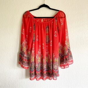 Emma Rose Off-The Shoulder Floral Coverup Dress Medium Womens Beach Boho Sheer